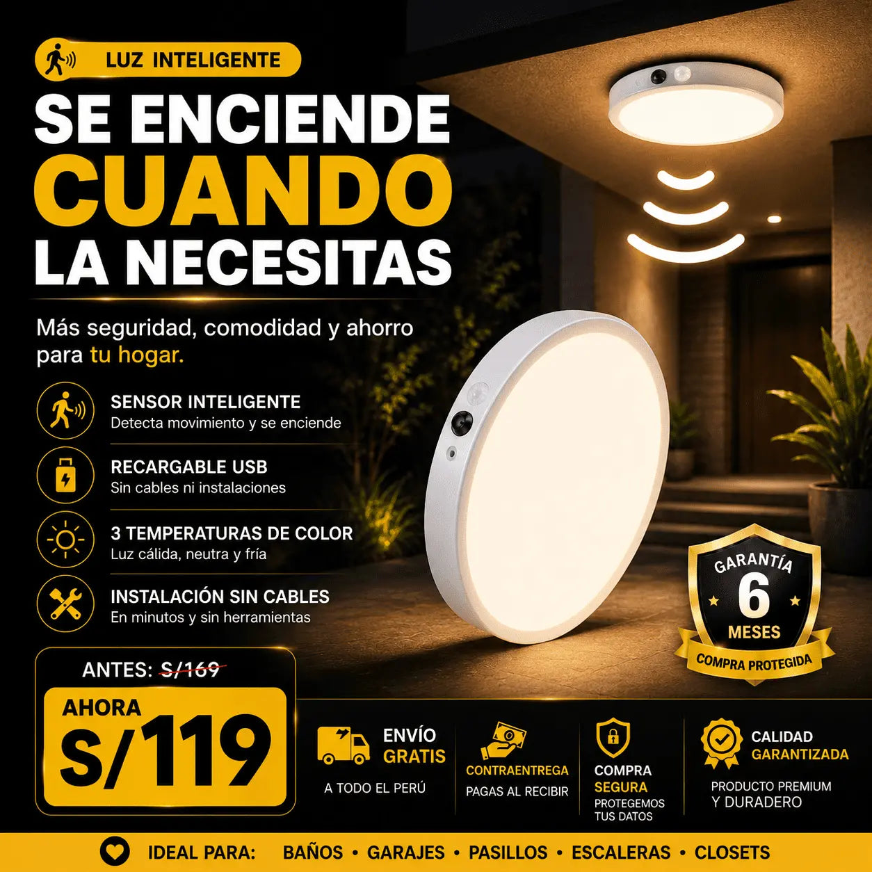 Lampara Led con sensor de movimiento
